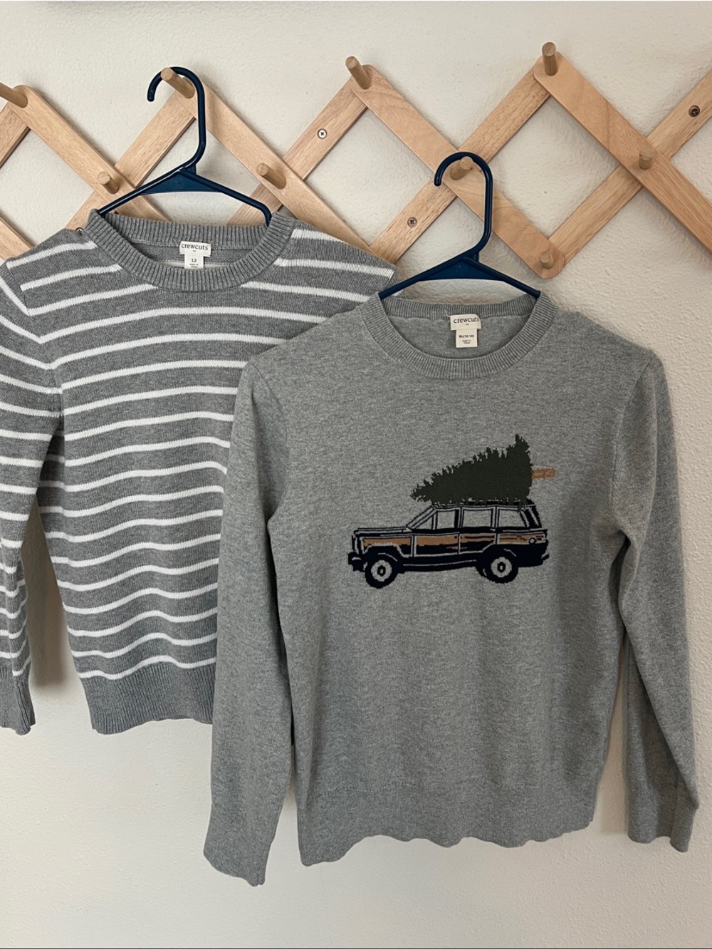 Crewcuts White and Gray Crewneck Sweater with Wagon and Tree Graphic